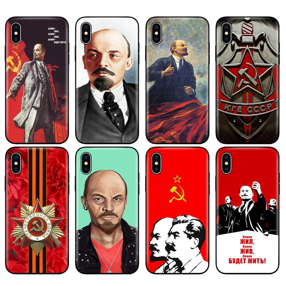 Черный чехол из ТПУ для iPhone 5 5s SE 2020 6 6s 7 8 plus x 10 чехол для iPhone XR XS 11 pro MAX чехол Ленин флаг Советского Союза