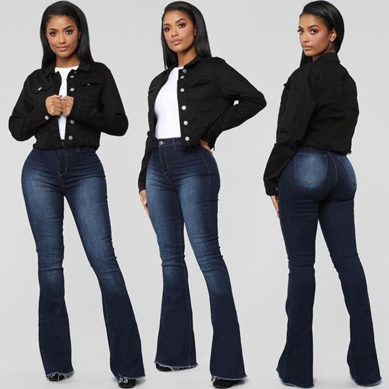 Узкие эластичные брюки прямого кроя с высокой талией и расклешенным кроем