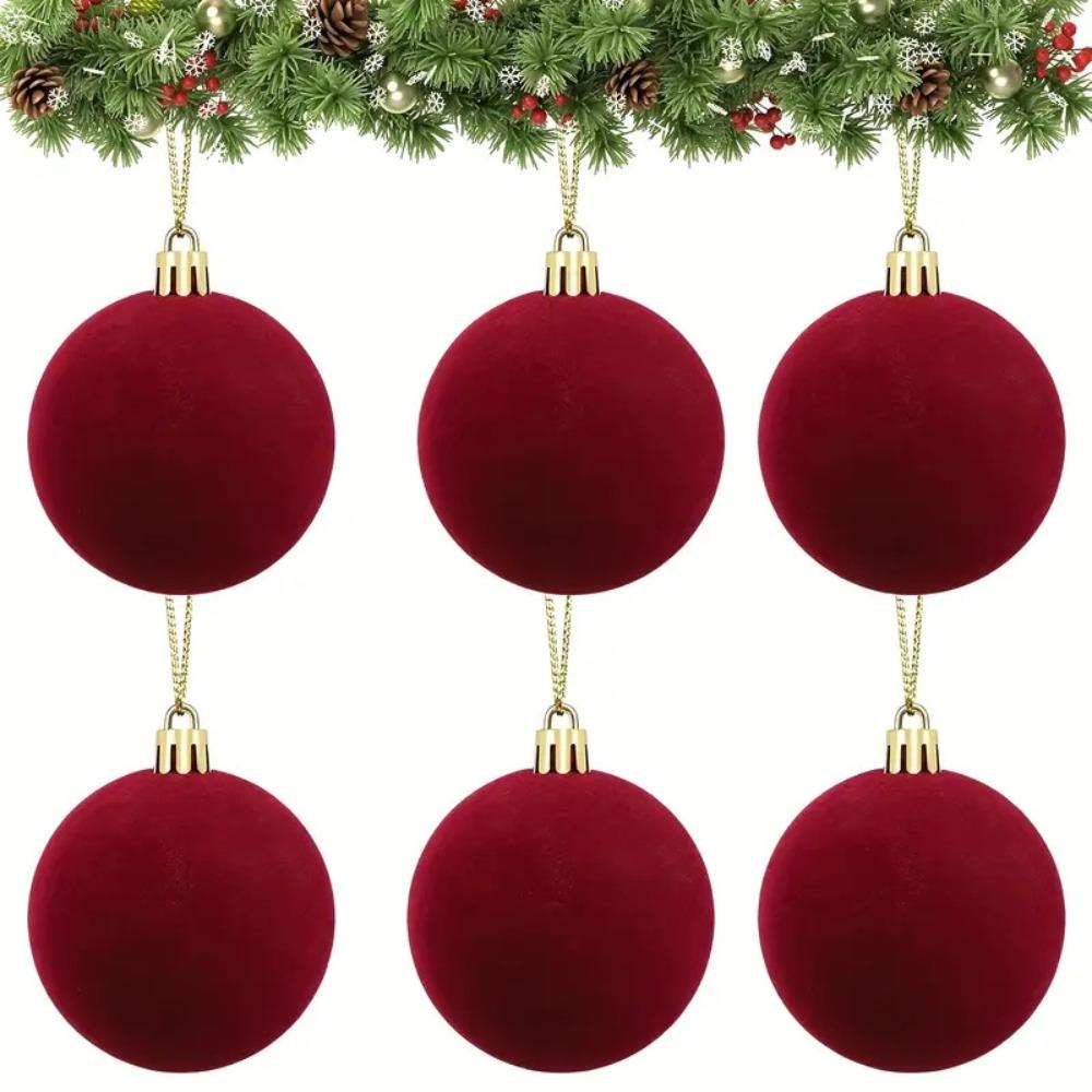 15 Pcs Red Velvet Christmas Balls Velvet Ornaments for Christmas Tree, Christma Tree Flocked Ornaments Balls Holiday Decoration