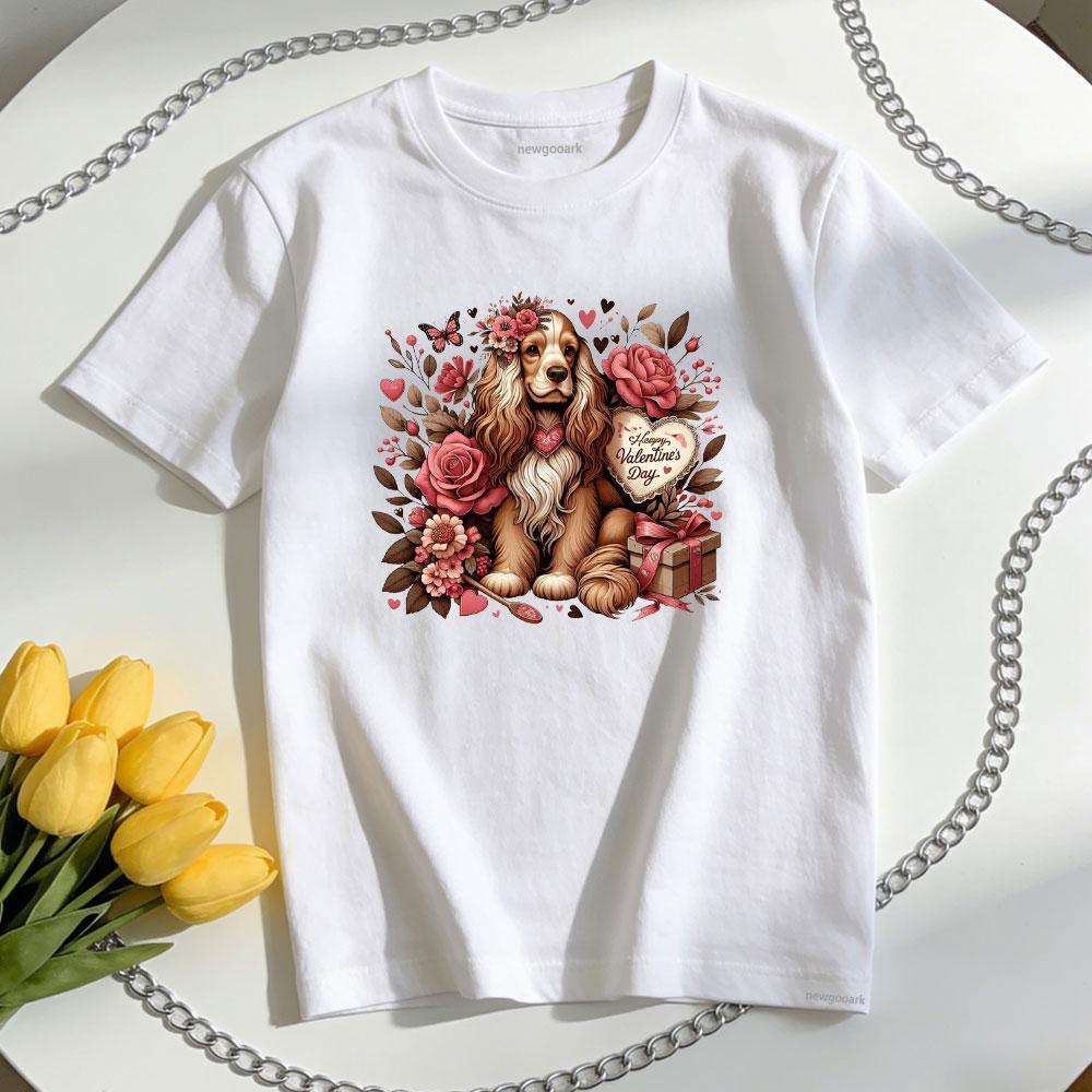 Valentines Day Cocker dog TShirt Women Unisex Casual cotton graphic t shirts Oneck shirt Unisex Adult couple Shortsleev