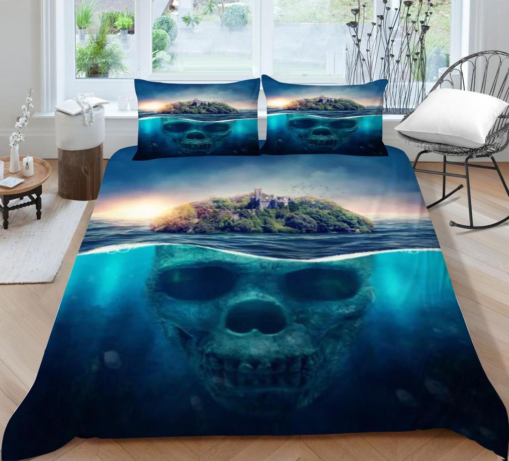 Home Bed Set Skull Print Pillowcase Bedspreads Soft Duvet Cover Queen King Size Teen Boy Girl 3D Soft Quilt Cover