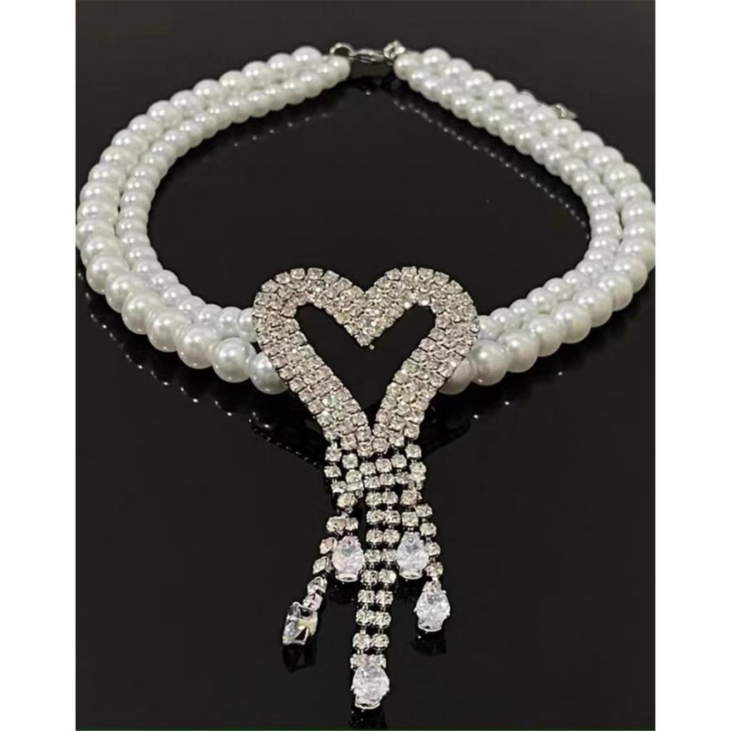 Мода Легкая Роскошь Высокий Туксика Чувство Двойной Жемчуг Вспышка Бриллиант Любовь Кисточка Ожерелье Ожерелье Цепочка на Шею Цепочка на Ключицу