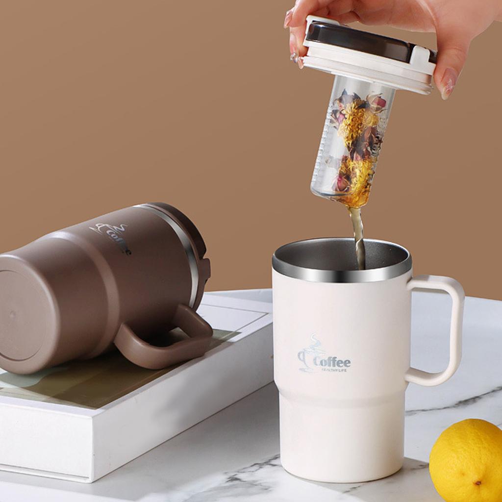 New Double-Wall Thermal Insulated Coffee Mug 304 Stainless Steel Water Cup With Spoon&Tea Strainer Sealed Drinking Cup