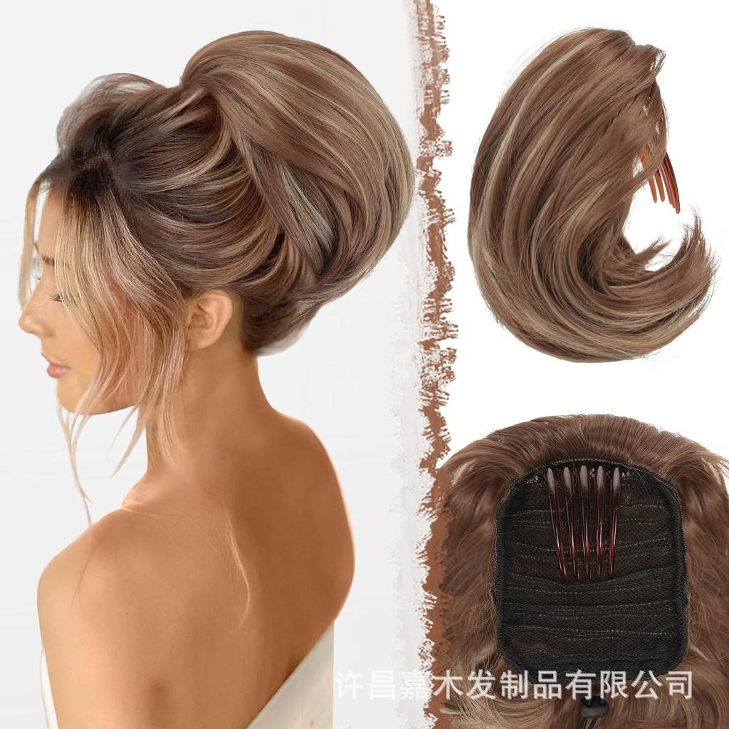 Женский 6-дюймовый короткий парик на кулиске с внутренними кнопками для хвостика, слегка завитый, пушистый