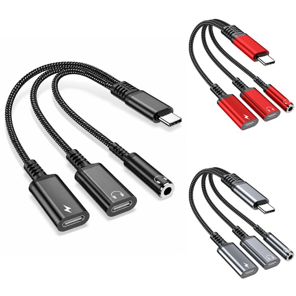 Dual Type-C Port Headphone Charger Adapter 3.5mm Headphone Adapter Music Calls Video