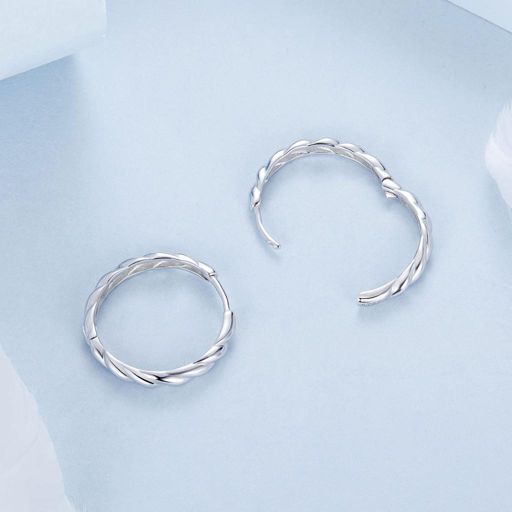 Silver earrings with wavy hoops, 925 silver clasps, size L
