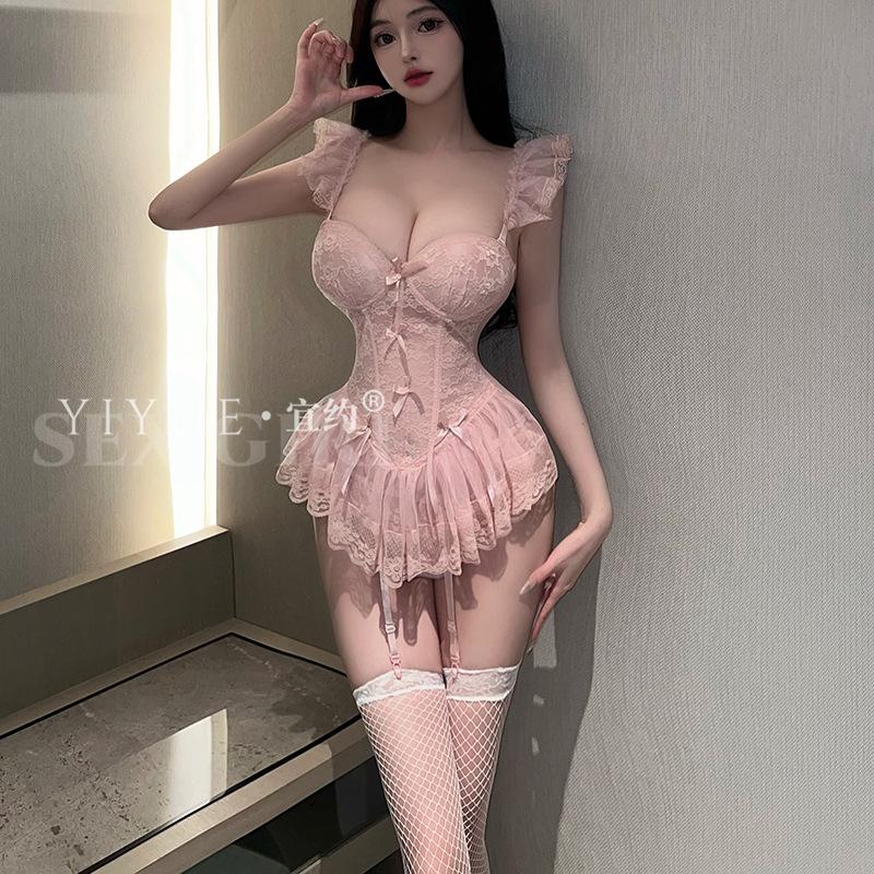 Erotic Underwear, Sexy lace Seductive vest, Pure Desire corset, garter, uniform, pajamas, Women's Set 8907