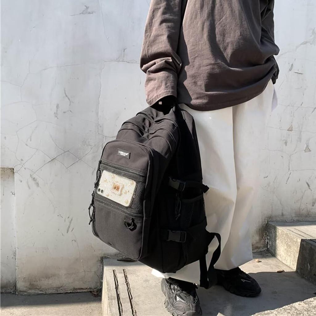 Large School High School Town PC Multiple Mesh Black [HeiDiga] Women's Backpack, Capacity, Rucksack, Lightweight, Waterproof, Korean, Girls, Backpack,