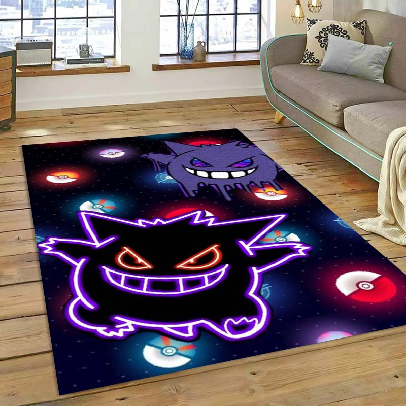 New ModelPokémon Gengar Themed XXL Rug Cool Gengar Patterns with Vivid Colors Dynamic Styles Designs Soft Floor Mat for Bedroom