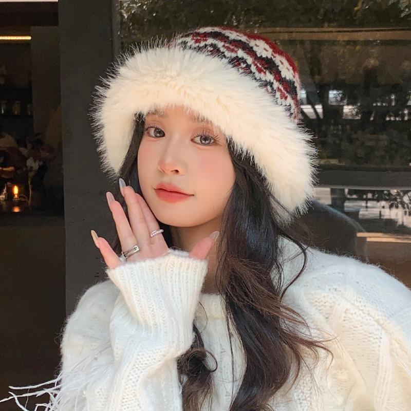 Women S Fair Isle Style Winter Fleece Warm Bucket Hat Casual Outdoor