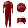 Children Girls Fashion Leotard Long Sleeve Round Collar Hollow Back Skating Performance Jumpsuit