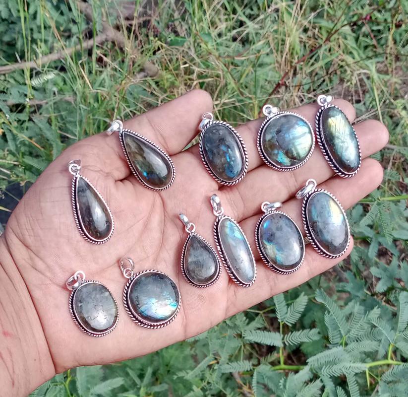 Labradorite Gemstone 925 Sterling Silver Plated Handmade 5 PCs Fancy Pendants Jewelry SEN-72