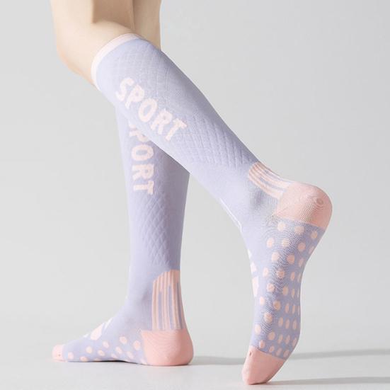 1 пара женских зимних носков длиной до колена с массажной подошвой, с длинной трубкой, с высокой эластичностью, с противоскользящими свойствами, носки для йоги, удобные, теплые, для бега трусцой