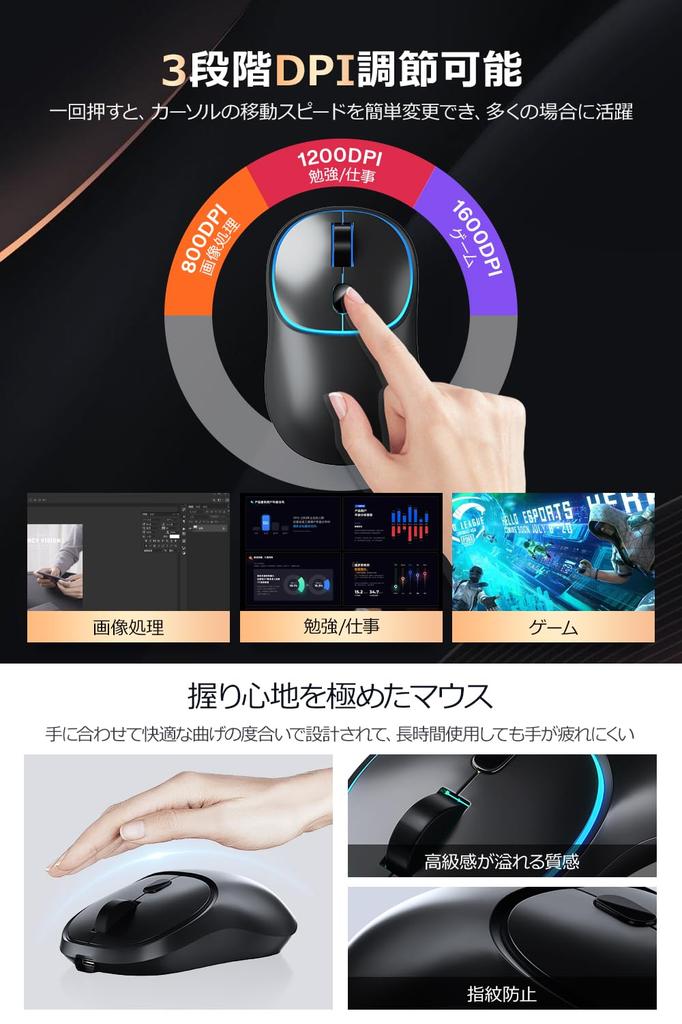 Беспроводная мышь Bluetooth Беспроводная мышь Переключение DPI Бесшумная мышь Симметричная модель Тонкая Высокочувствительная подсветка RGB с функцией дыхания Зарядка