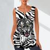 Women's Fashion V Neck Shirts Casual Tops T-shirt Ladies 3D Fierce Tiger Print Vest Plus Size Sleeveless Blouse Tank Tops