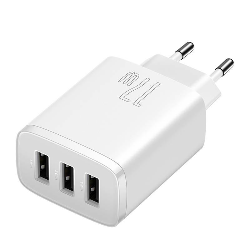 Сетевое зарядное устройство Baseus Compact Quick Charger, 3X USB, 17 Вт (Белый)