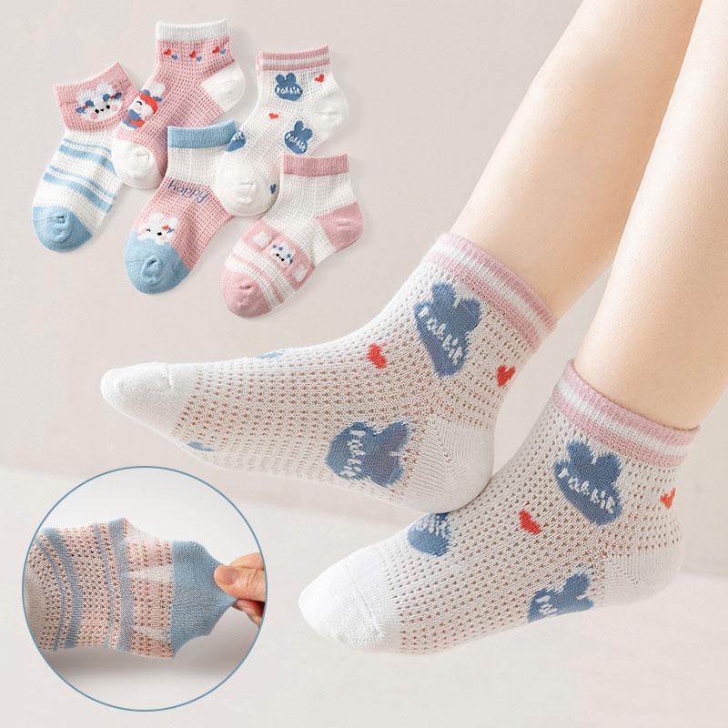 5 Pairs 1 To 12 Years Children's Socks Spring Summer Baby Boys Girls Cotton Mesh Breathable Thin Soft Cute Socks Kids Socks