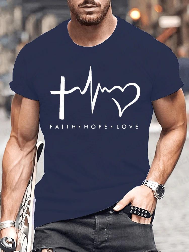 New Summer Round Neck Short Sleeve T-shirt for Men Christian Faith Cross Graphic Fshion T Shirts Short Sleeve Tee Tops