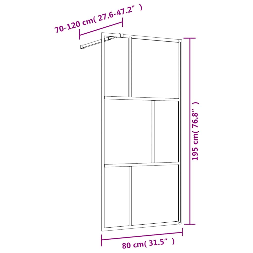 Walk in Shower Screen with Tempered Clear Glass and Gold Frame 80 x 195 cm