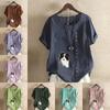 Women's Fashion Round Neck Short Sleeve T-shirt Casual Cotton Linen Graphic Shirt Leisure Loose Lovely Dog Prined Summer Blouse Tops
