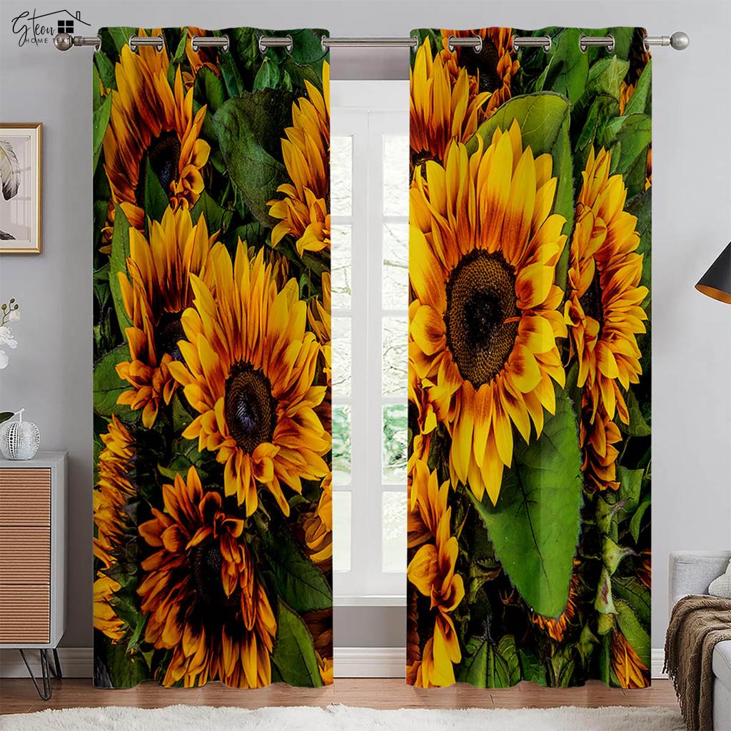 Шторы с цветочным принтом подсолнухов, декор окон в пасторальном стиле, подходящие для гостиной, спальни, балконных штор