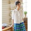 Summer New Lotus Leaf Edge Cotton and Linen Clear White Short-sleeved Shirt Women's Sweet Top