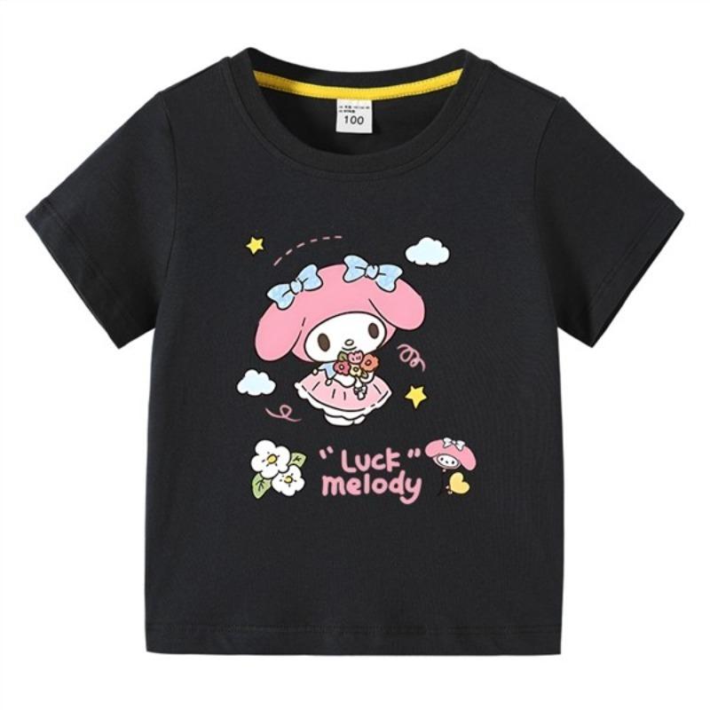 Melody Baby Girl Childrens Short Sleeved Tshirt Made of Pure Cotton 2026 New Fashionable Summer Parentchild Outfit