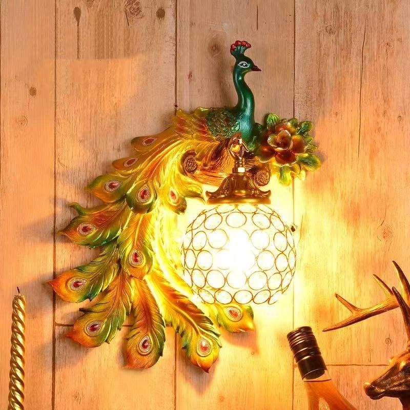 Ретро двухцветный настенный светильник в виде павлина креативные золотые белые лампы светодиодные кристаллические металлические светильники для украшения коридора