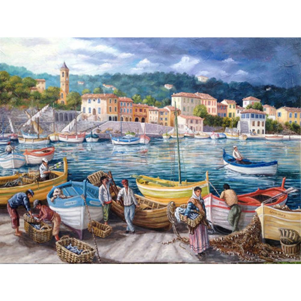 Полный дрель 5d наборы алмазной живописи новые поступления прибрежный город вышивка крестом Алмазная мозаика украшение корабля для дома