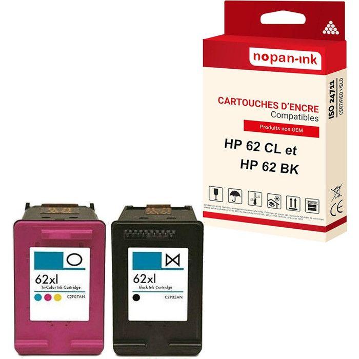 2 Cartouche compatible pour HP 62 XL + 62CL XL 62XL + 62CLXL Noir + Cyan + Magenta + Jaune C2P05AE C2P07AE HP DeskJet Ink Advantage