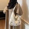 Повседневная сумка большой вместимости женская сумка под мышкой 2025 новая сумка-ведро с вышивкой и бантом нейлоновая тканевая сумка на плечо