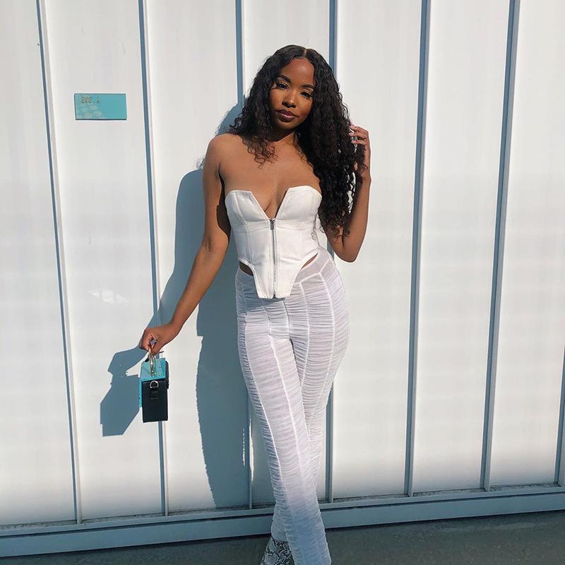 Европейский и американский 2020 Летний Женский Сексуальный Облегающий Топ без Бретелей на Молнии