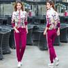 Women Sportswear Casual Jogger Running Workout Set Flower Print Jacket Sweatshirt+Sweatpant 2PCS Set