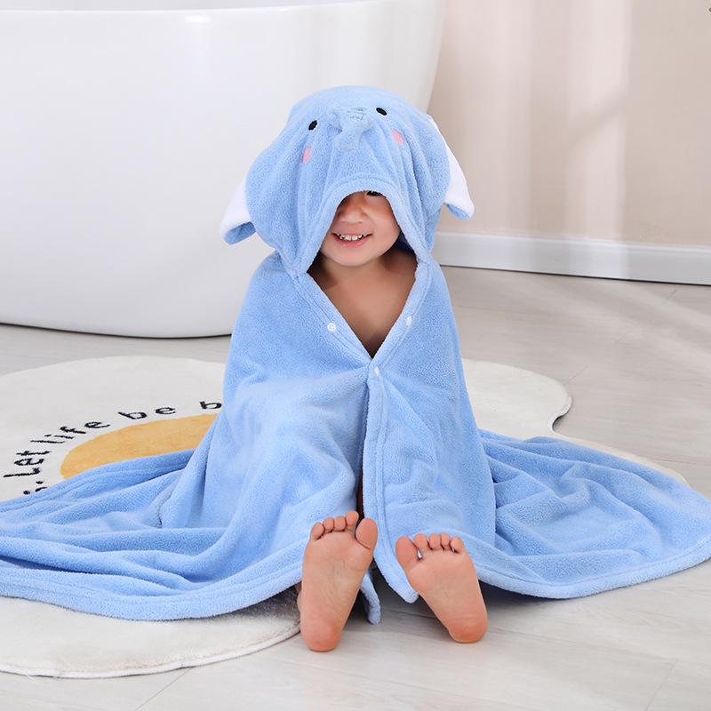 Children's Coral Fleece Hooded Bathrobe - Summer Baby Towel and Cloak for Swimming