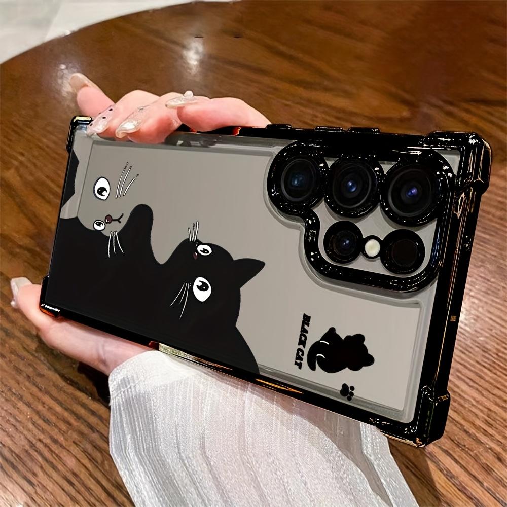 Милый чехол для телефона с рисунком черного кота, подходит для Galaxy S25 Ultra, для Xiaomi 14 Pro, для Redmi Note 13, для POCO X6 PRO, противоударный
