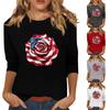 Женская мода, повседневная свободная футболка с принтом на День независимости и круглым вырезом, рукав 3/4, женский топ