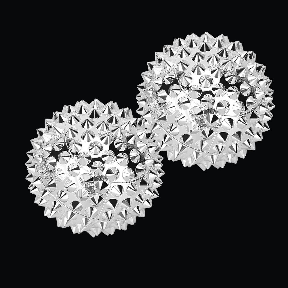 1 Pair Magnetic Massage Ball Hand Massage Acupressure Therapy Ball Silver