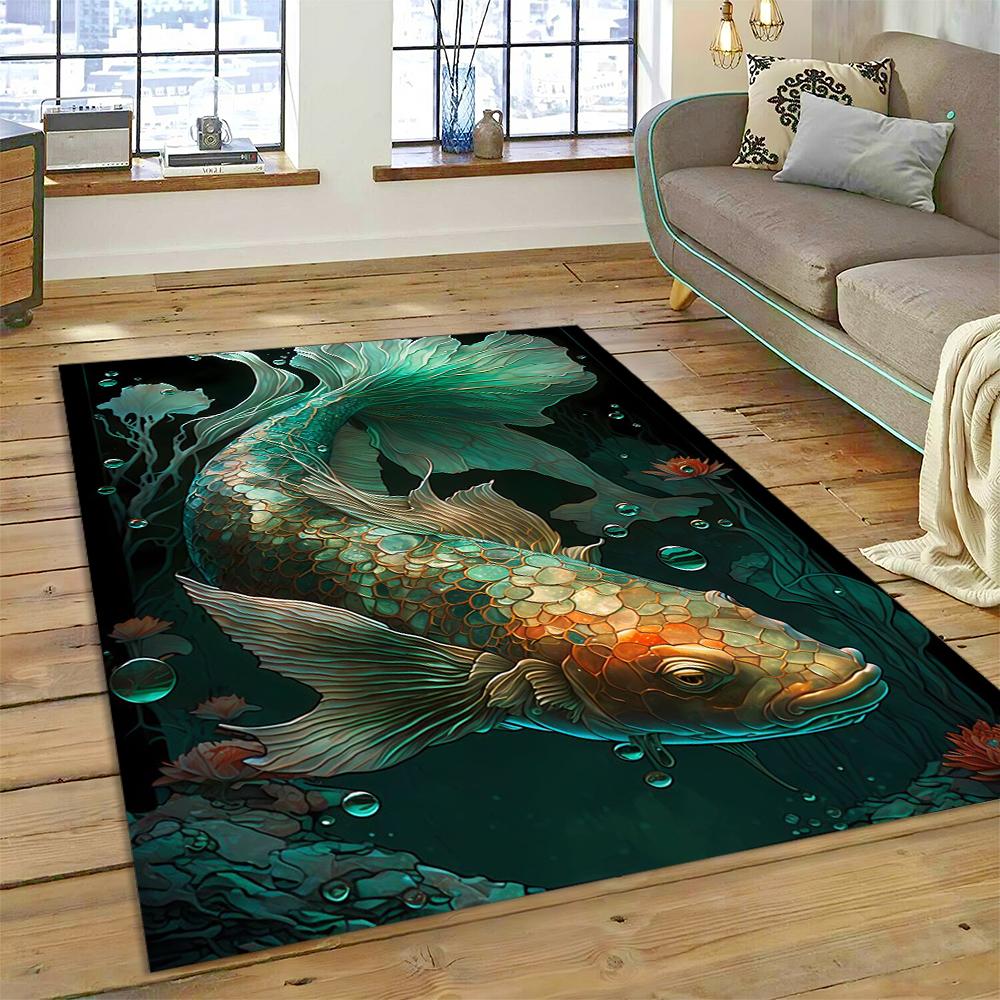 Koi Carp Naturalize Yin Yang Fish Cartoon Carpet Rug for Home Living Room Bedroom Sofa Doormat Decor,Kids Area Rug Non-slip Mat