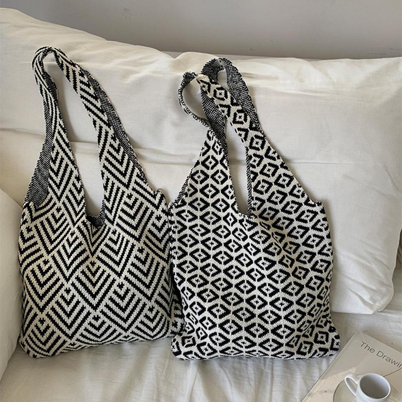 Yogodlns Винтажная геометрия крючком сумки для покупок вязаные сумки большой емкости сумка через плечо модная книжная упаковка для женщин путешествия