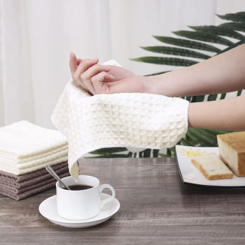 EXGOX Brown Kitchen Towels, Thick Waffle-Textured Cloths, Dishcloths, Kitchen Countertops, Wiping Glass, Bathroom Sinks, and Countertops, Absorbent, Q