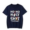 Ho Ho Holy Shit I'm Drunk Beer Print Men T-shirts Cotton Tshirt Christmas Santa Hat Graphic Tshirt Oversized Men Women Tee Shirt