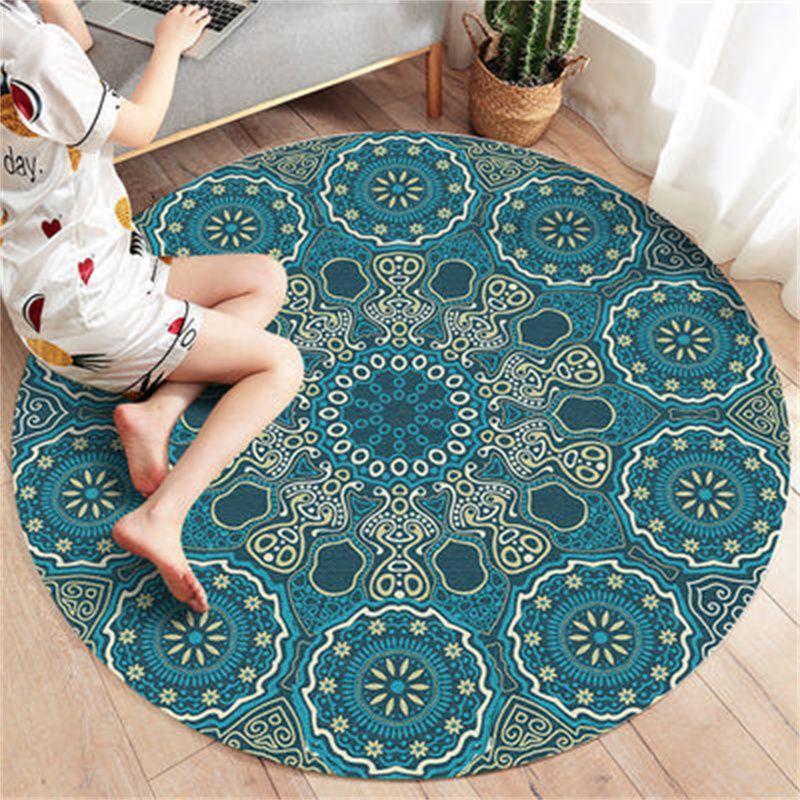 Ethnic Style Circular Carpet Bedroom Minimalist Computer Chair Circular Pad Dressing Table Bedside Dirt Resistant