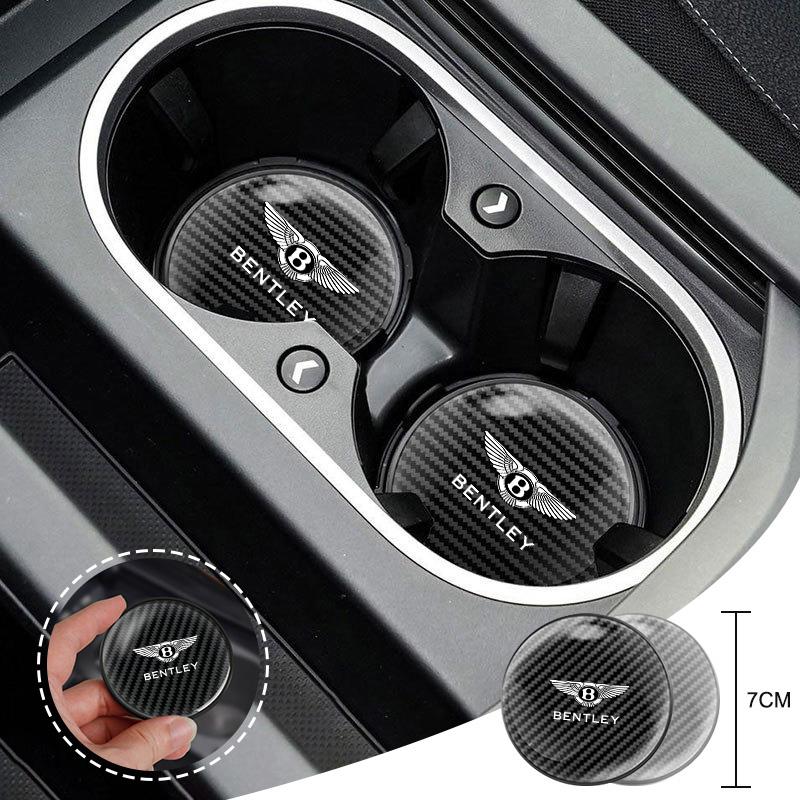 2PCS Carbon Fiber Car Interior Coaster Water Cup Pad Holder For Bentley Flying Spur Continental GT Bentayga Mulsanne Accessories