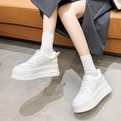 Маленькая женская обувь на увеличение роста Маффин Белые туфли на толстой подошве Женская кожаная универсальная легкая обувь для спорта и отдыха