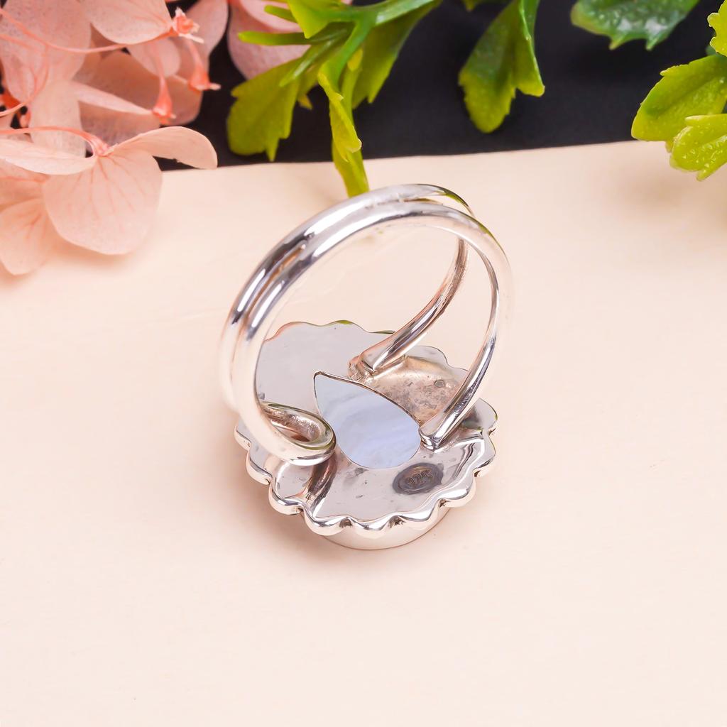 Blue Lace Agate - Namibia Gemstone 925 Sterling Silver Ring V9477, Blue Ring, Pear Ring, Valentin's Day Gift, Gift For Her, Birthday Gift, Handmade Je