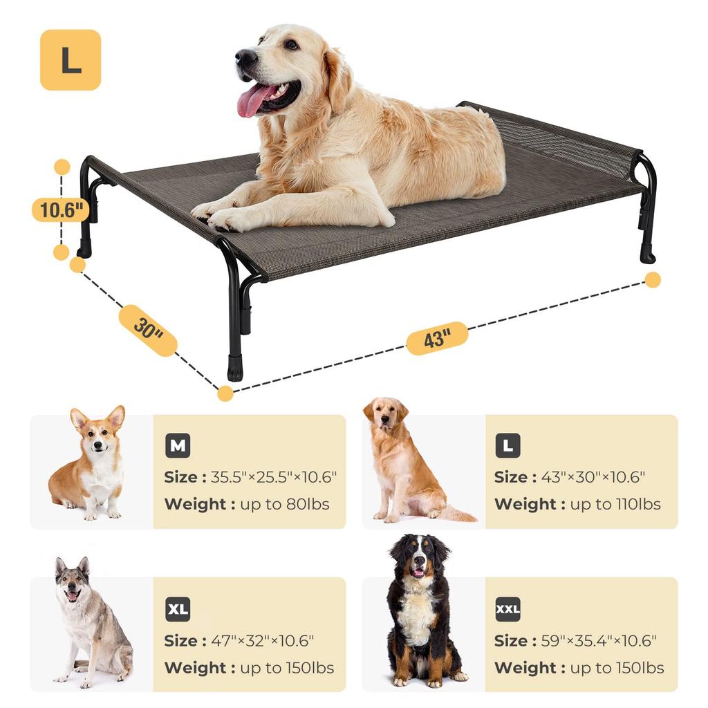 Veehoo Dog Outdoor Raised Dog Cot для большой охлаждающей кемпинговой кровати для домашних животных с наклонным подголовником для использования в помещении и на открытом воздухе, моющаяся и дополнительная серая кровать/кровать для собак,