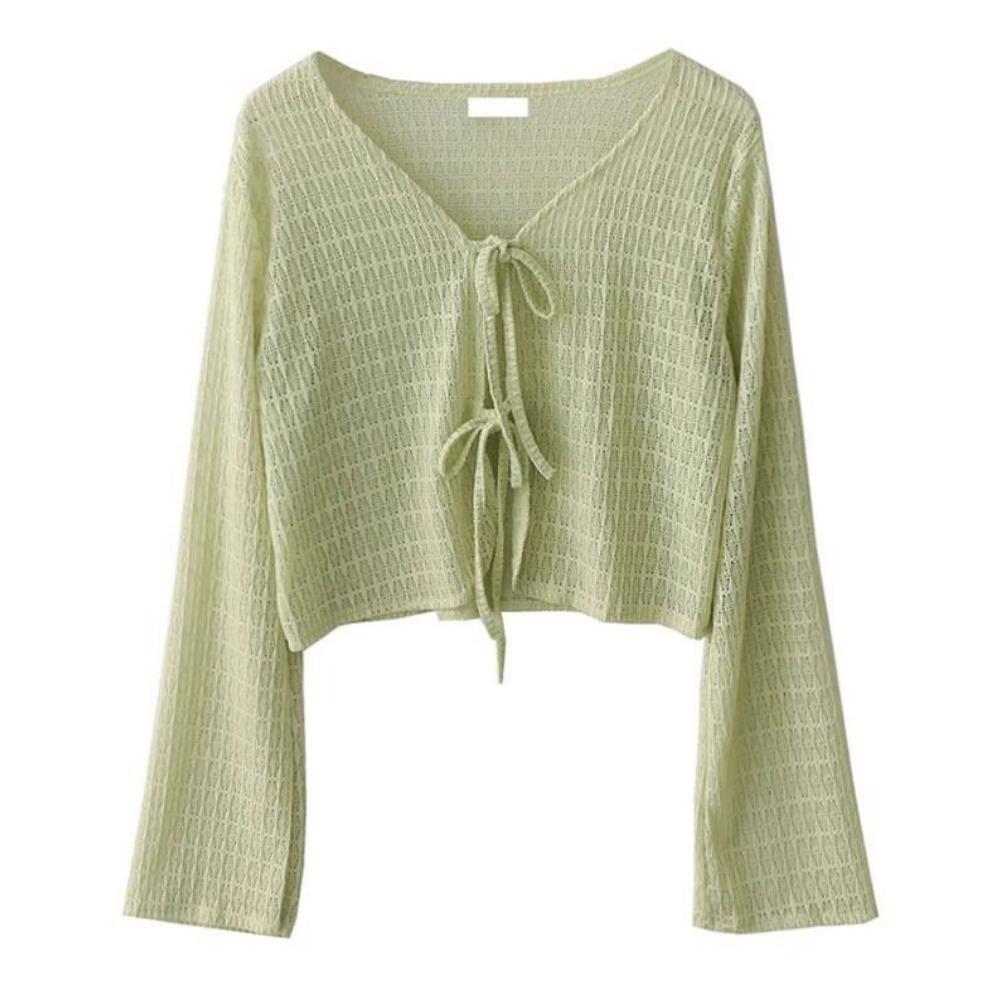 Синий кардиган-блузка Женская тонкая вязаная солнцезащитная одежда с юбкой на подтяжках