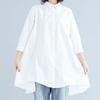Summer Three Quarter Sleeve Women Long Shirt White Black Loose Top Blouse Casual Lapel Collar Irregular Shirts