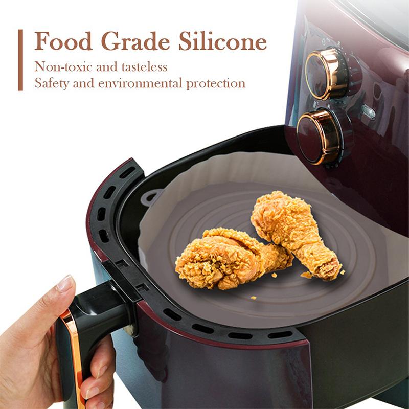 Silicone Tray For Air Fryer Oven Baking Tray With Handle Fried Chicken Pizza Mat Without Oil Silicone Pot Airfryer Accessories