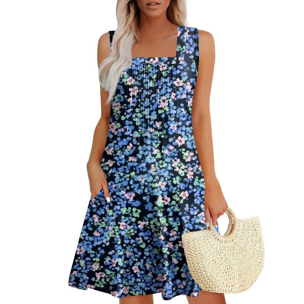 Женские летние платья Свободные сарафаны без рукавов Платье с карманами